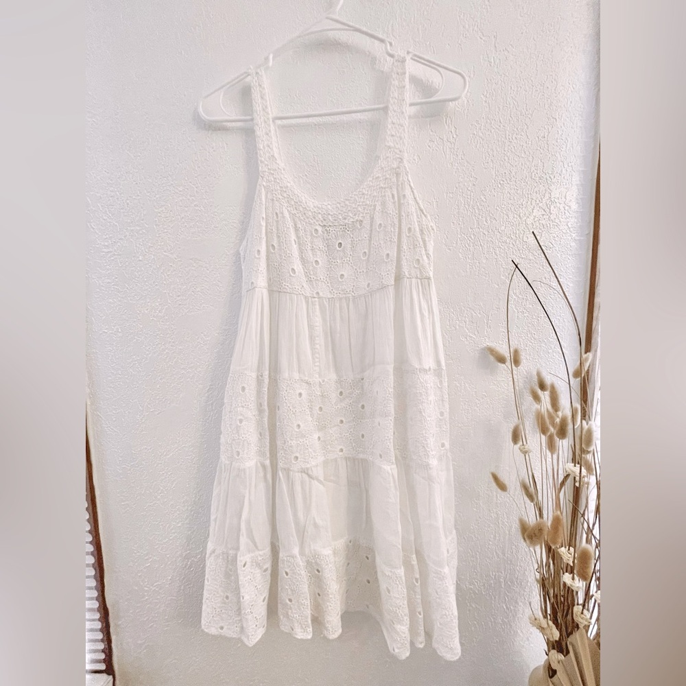 Crochet Lace Eyelet Dress in White